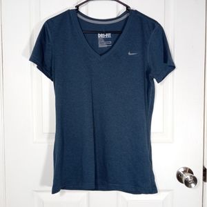 Nike Pro Dri-Fit Womens Blue V-Neck Fitted Shirt
